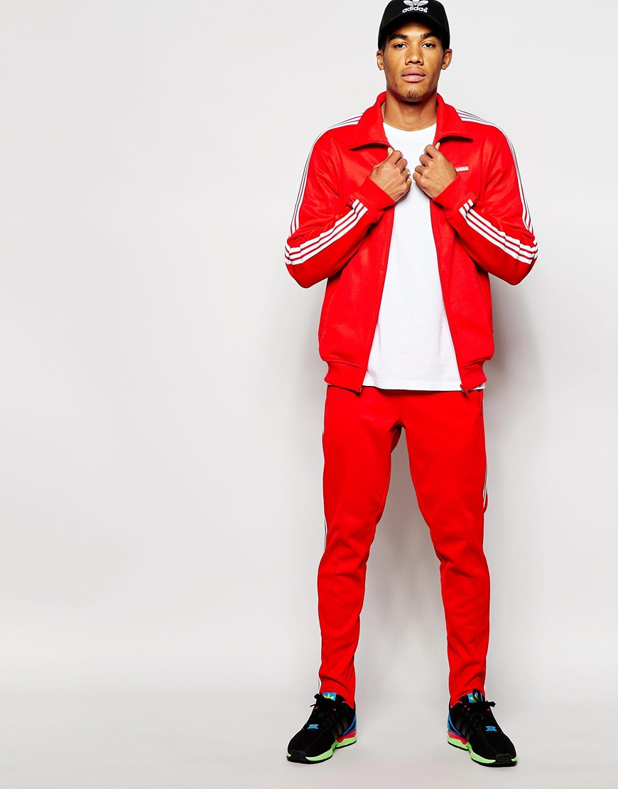 All Red Adidas Tracksuit : adidas TAN Tape Clubhouse Tracksuit Bottoms