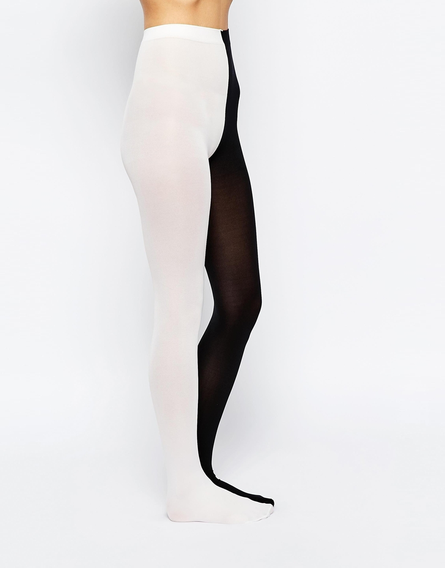 ASOS Halloween Black And White Half And Half Tights | Lyst