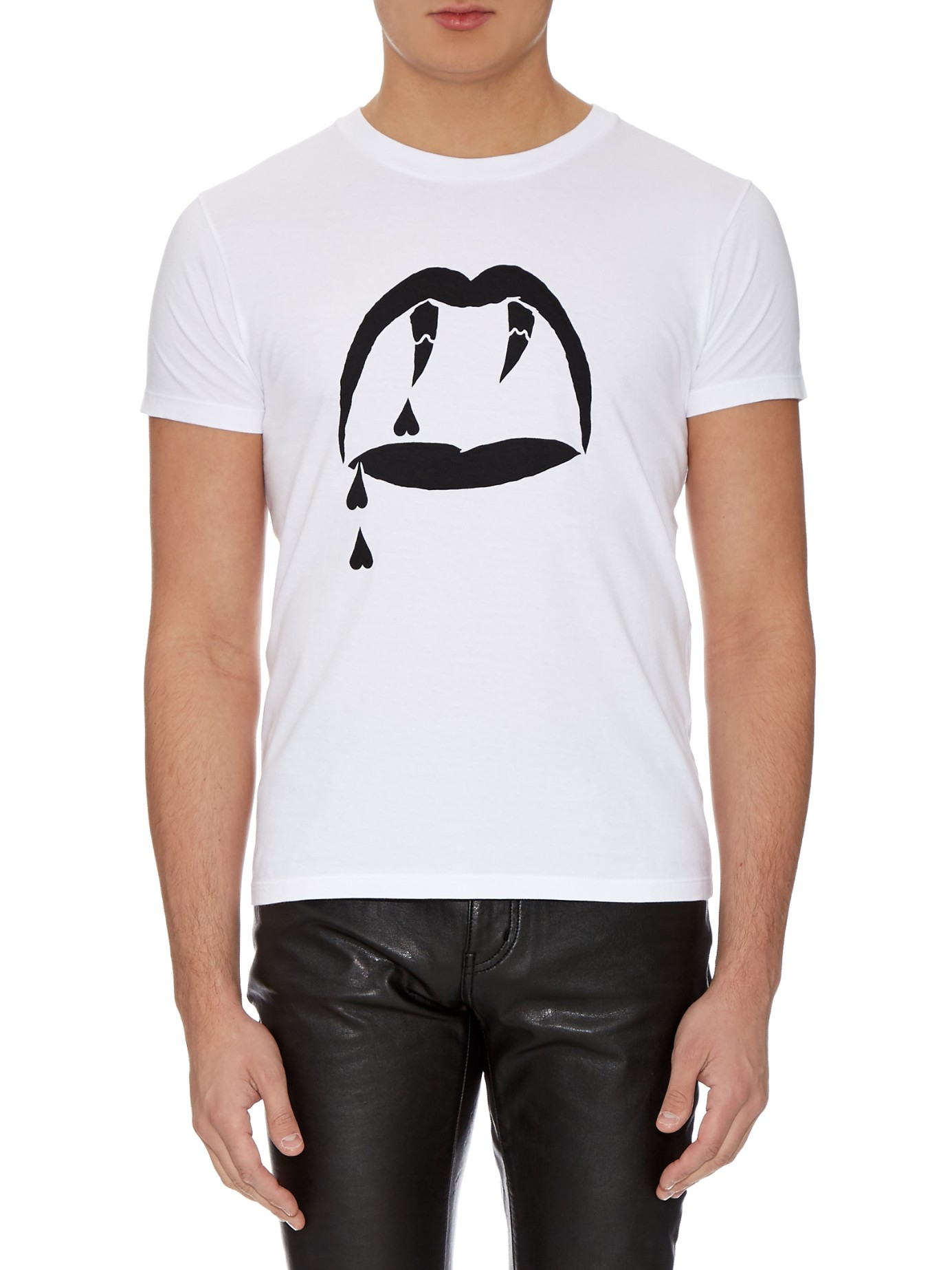 Saint Laurent Blood Luster-print Cotton-jersey T-shirt in White for Men -  Lyst