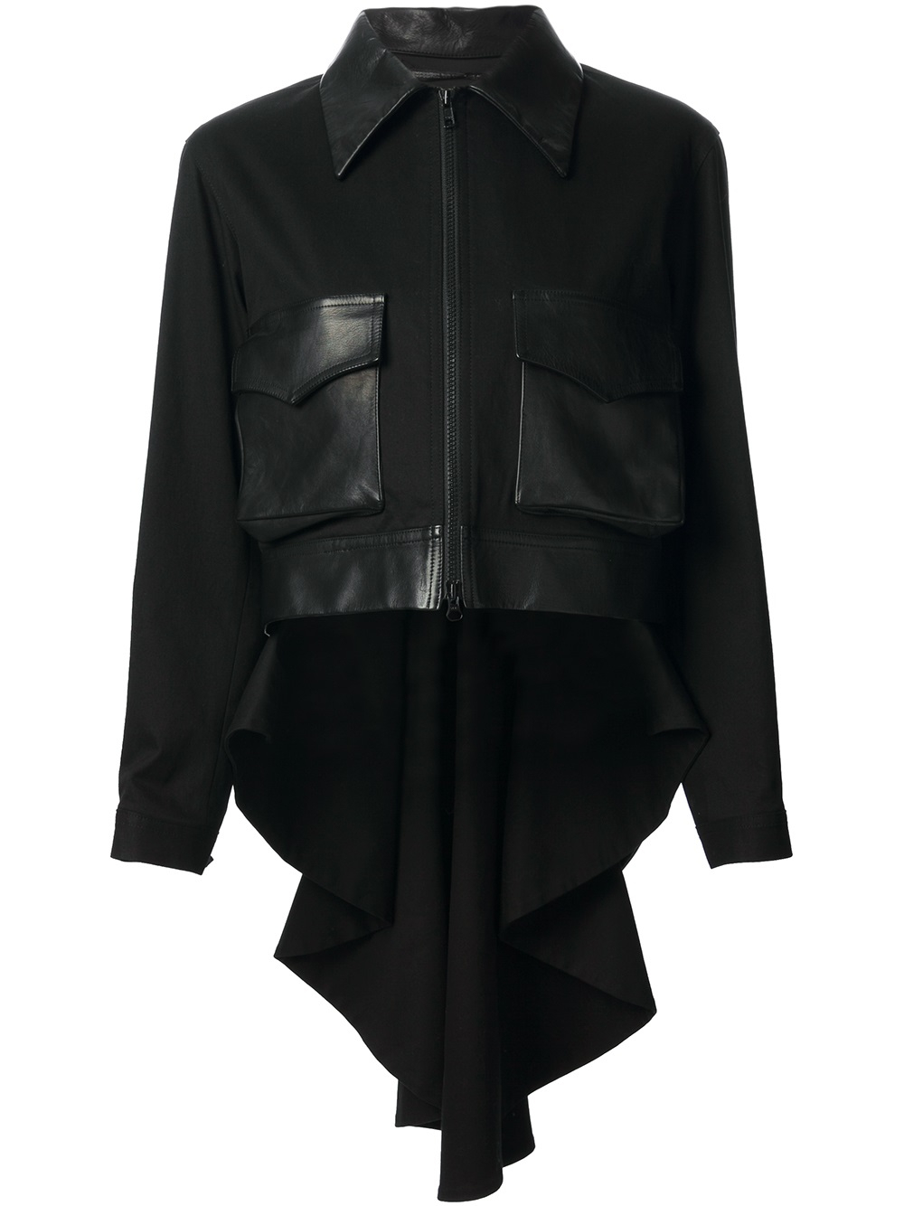 Yohji Yamamoto Structured Jacket with Leather Pockets and Frac in Black ...
