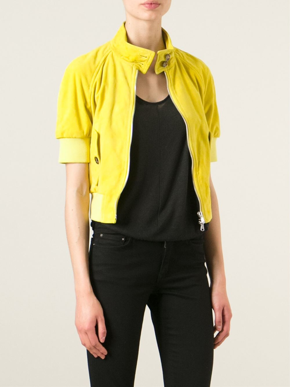 Red valentino Short Sleeve Cropped Jacket in Yellow (yellow & orange