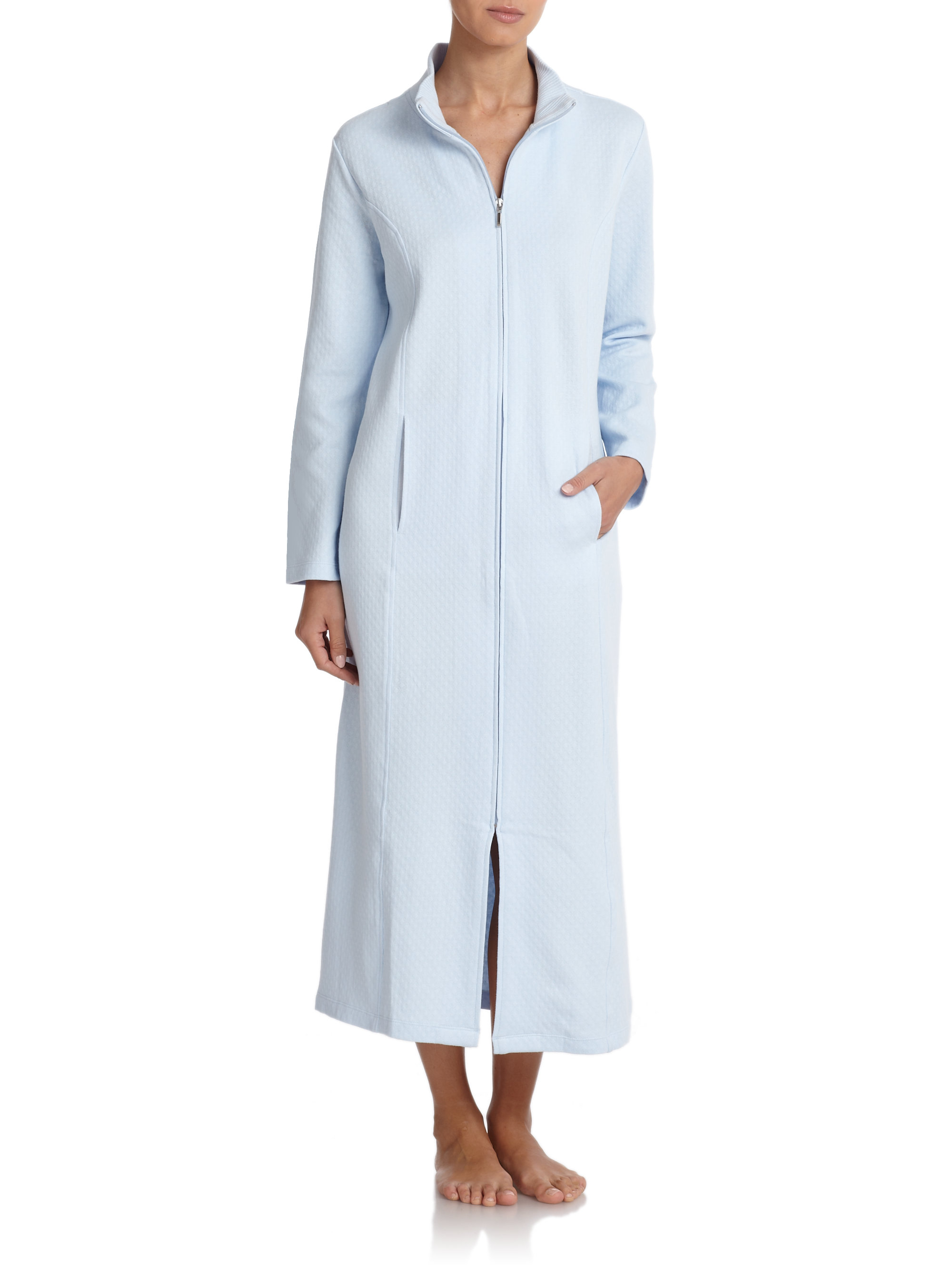 Cottonista Quilted Zip-Front Robe in Blue | Lyst