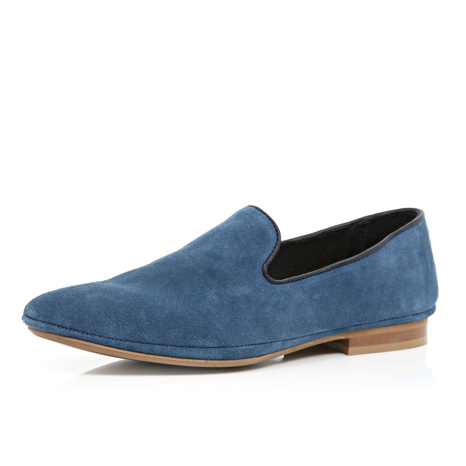 River Island Blue Suede Leather Slip On Shoes in Blue for Men