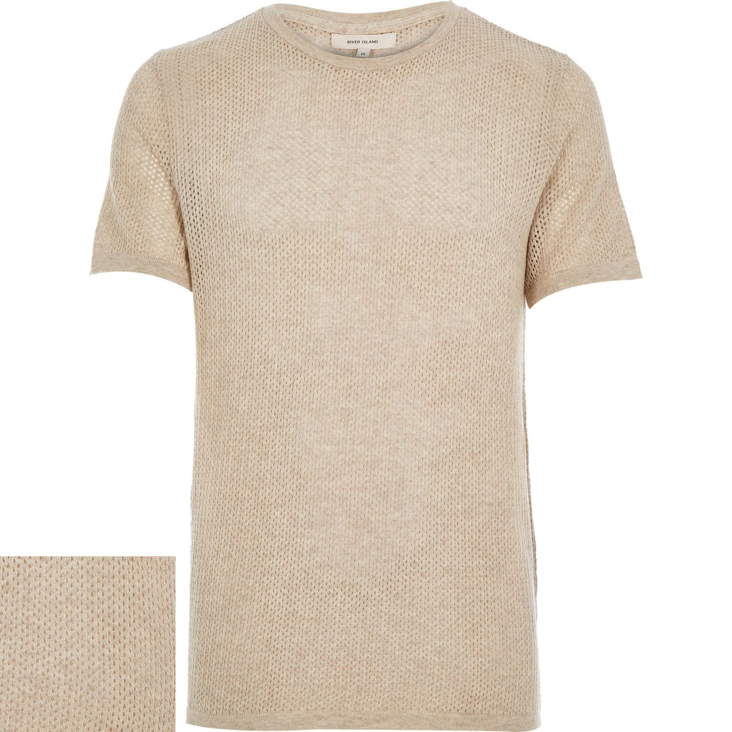 River island Light Brown Mesh Short Sleeve T-shirt in Natural for Men ...