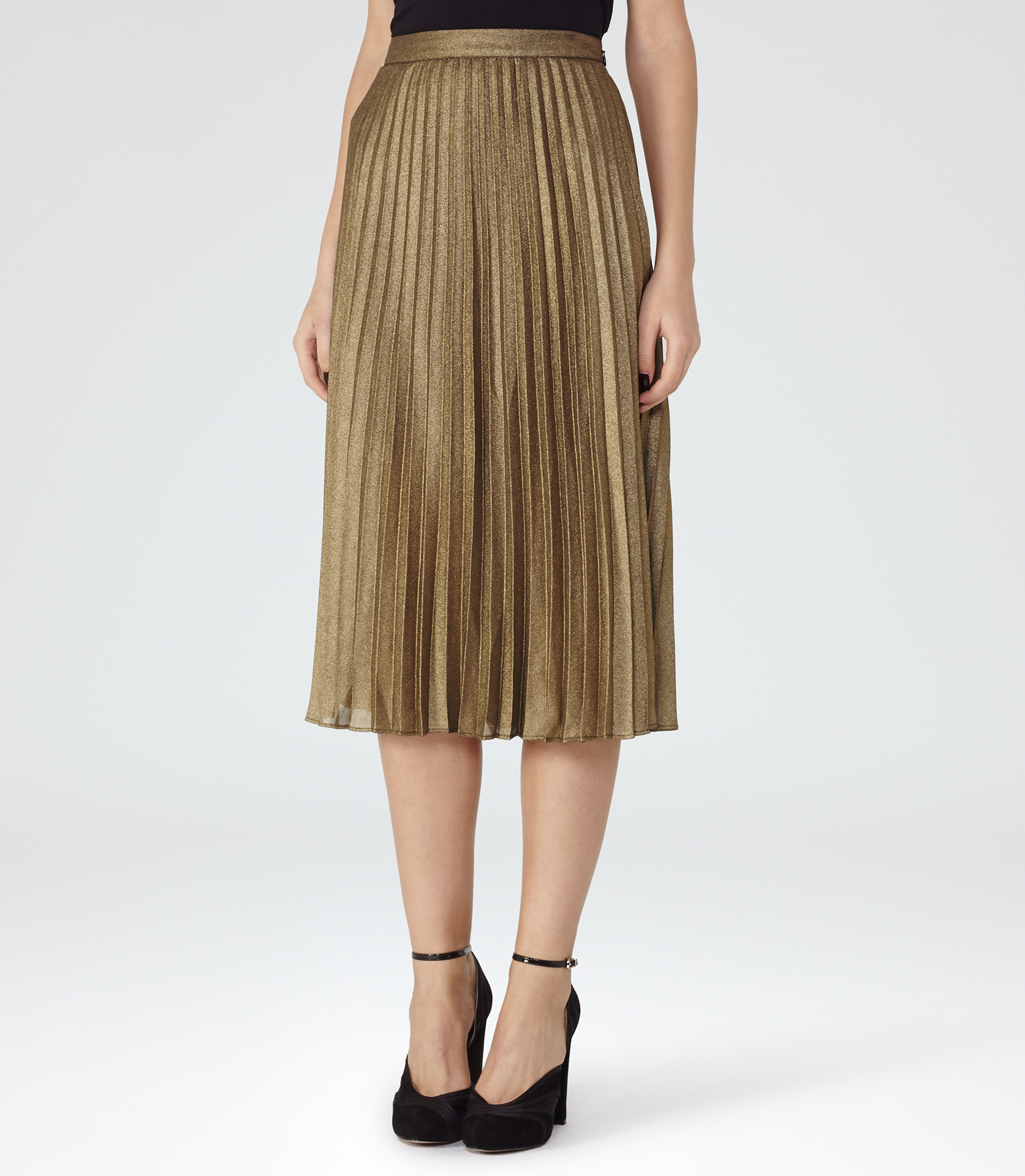 Reiss Kaeya Metallic Pleated Midi Skirt - Lyst