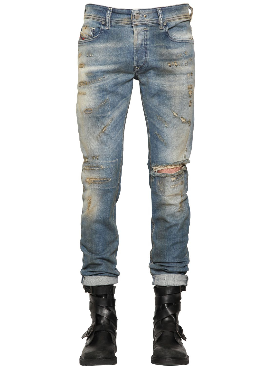DIESEL 17cm Tepphar Destroyed Denim Jeans in Blue for Men - Lyst