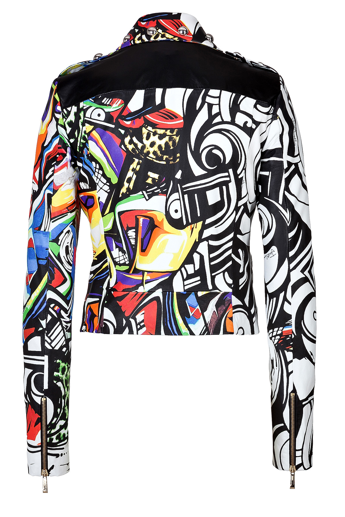 Lyst Just Cavalli Leather Graffiti Print Biker Jacket