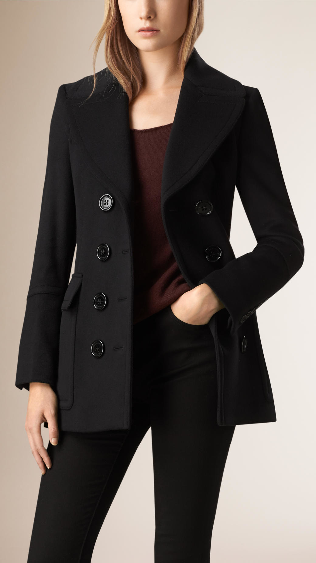 Burberry Wool Cashmere Pea Coat in Black - Lyst