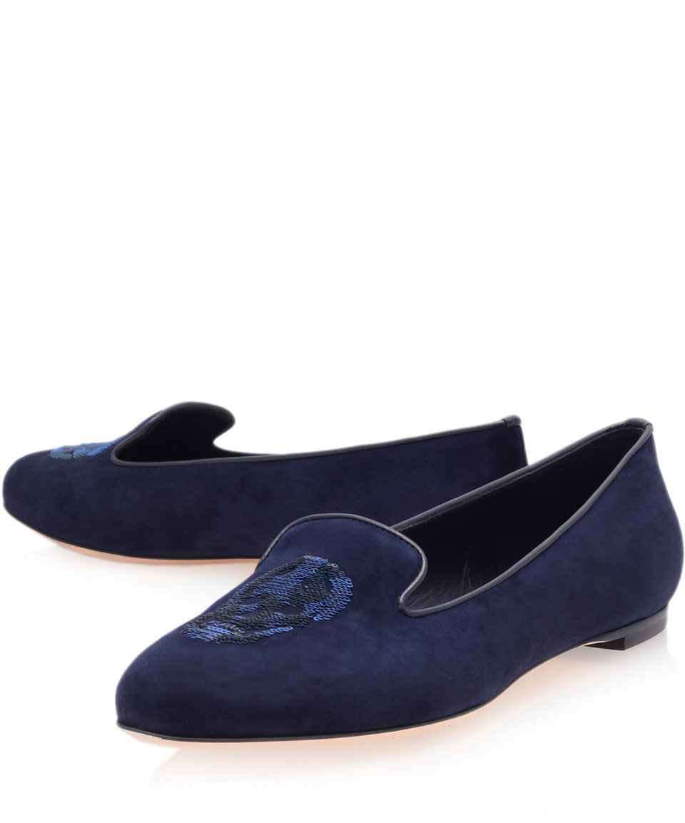 Lyst - Alexander Mcqueen Navy Suede Flat Slipper Shoes in Blue