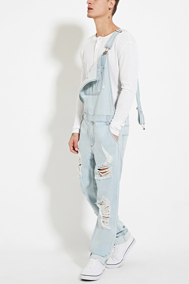 Forever 21 Distressed Denim Overalls in 