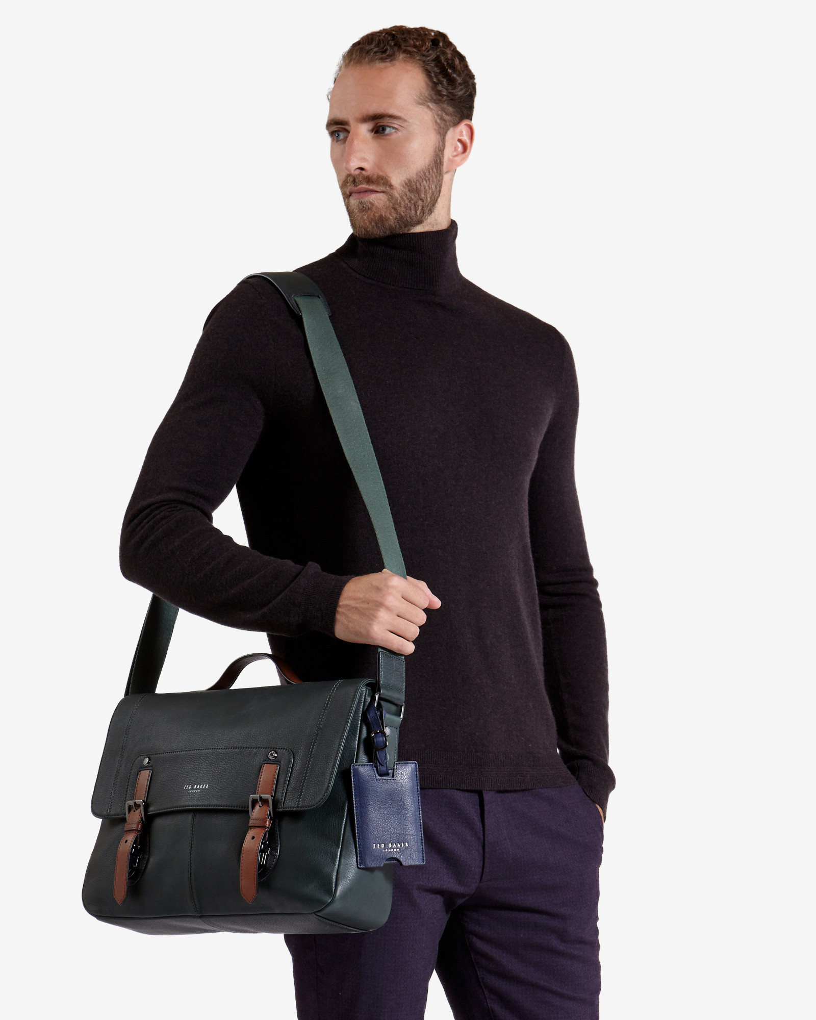Lyst Ted Baker Color Block Leather Messenger Bag in Green for Men