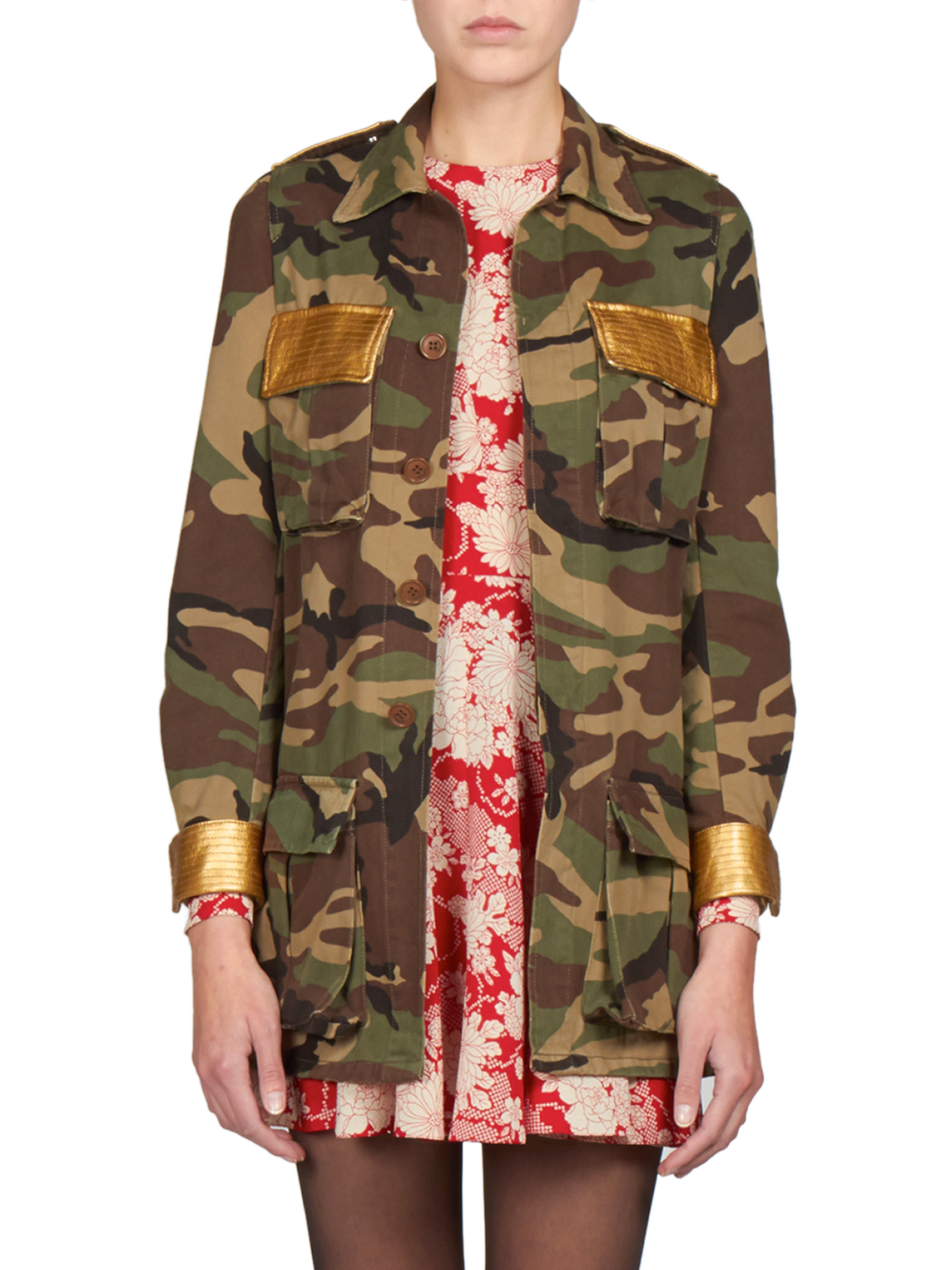 Saint laurent LeatherTrim Camo Jacket in Green Lyst