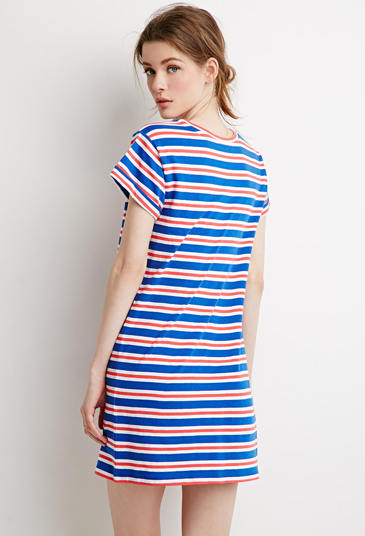 blue and white shirt dress