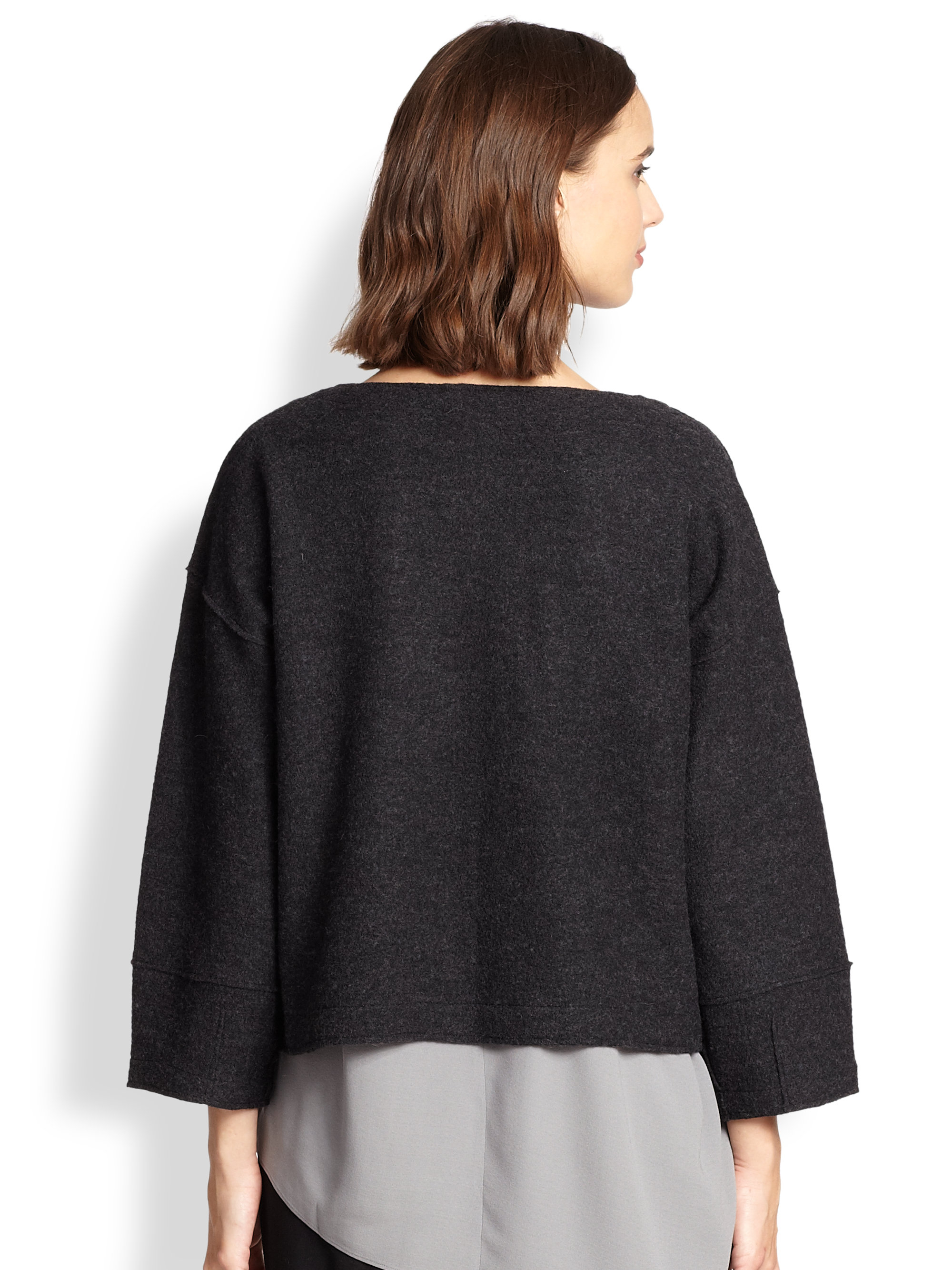 Eileen fisher Boiled Wool Cropped Sweater in Gray | Lyst