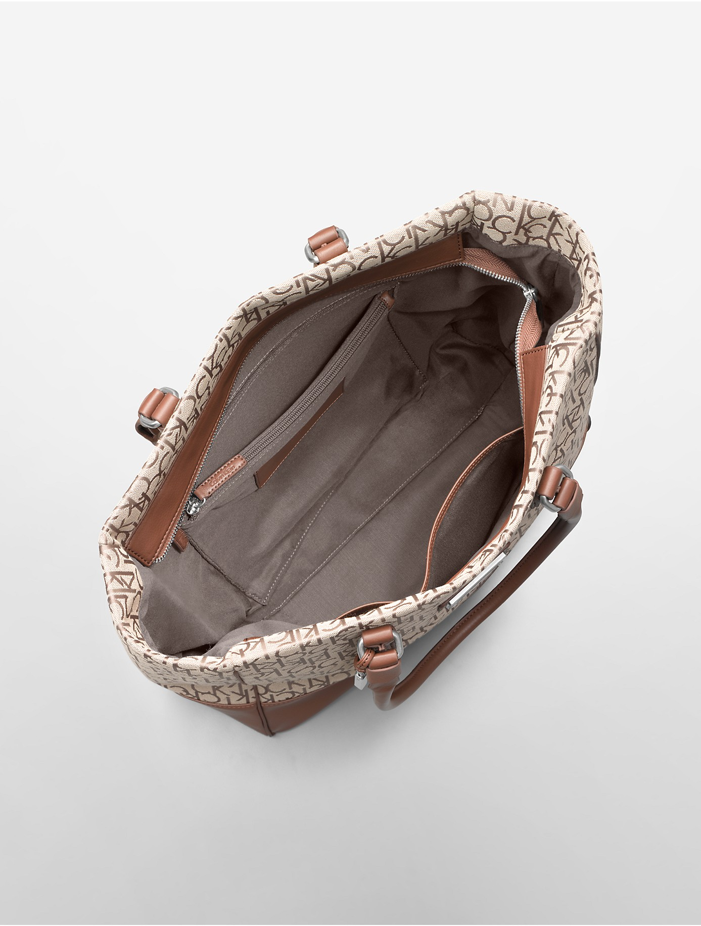 Calvin Klein Logo Jacquard Shopper Tote Bag in Brown | Lyst