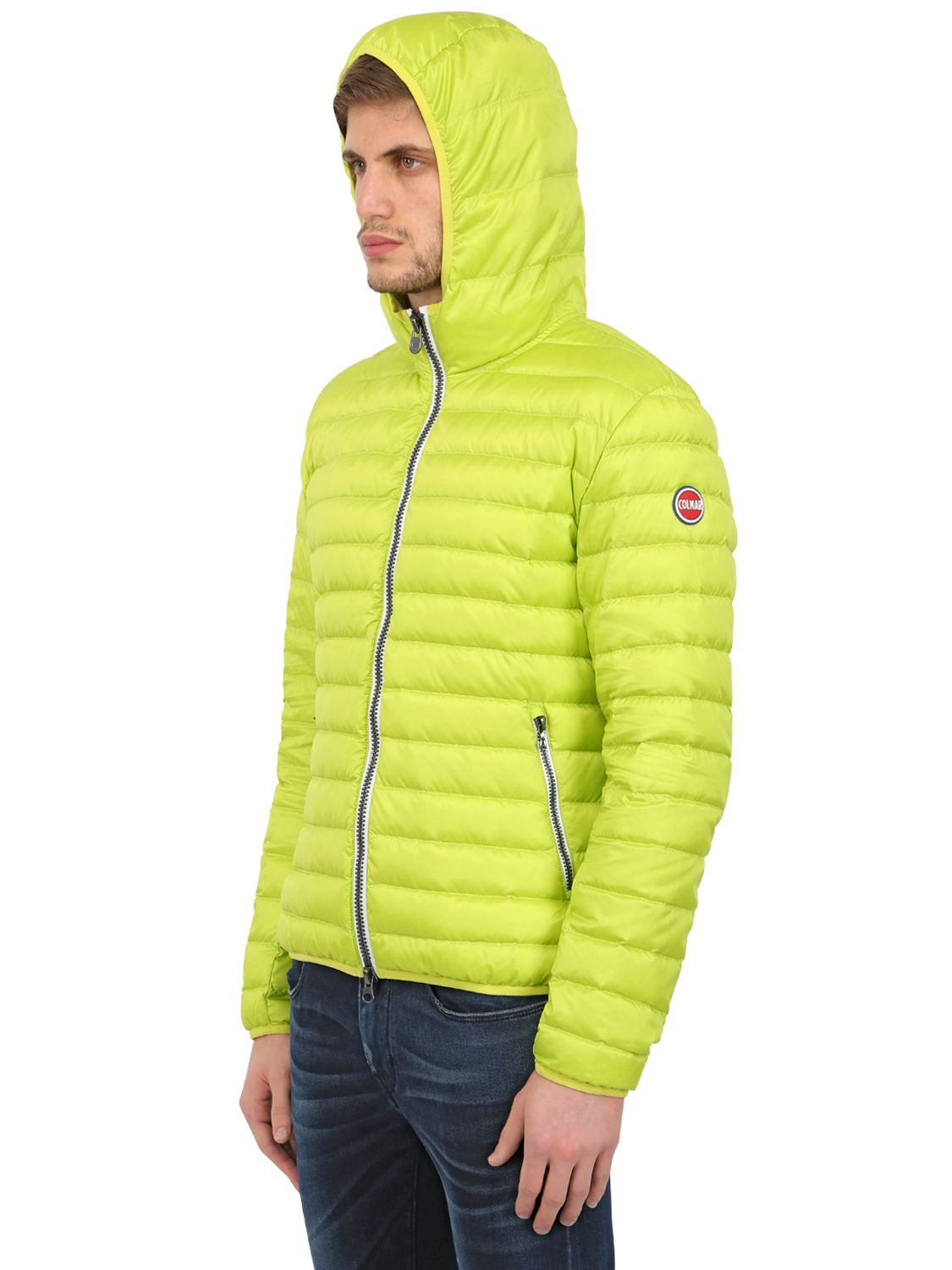 lime green down jacket