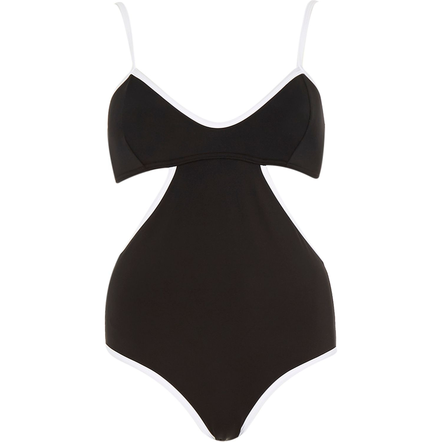 River island Black Cut Out White Trim Cami Swimsuit in White (black) | Lyst