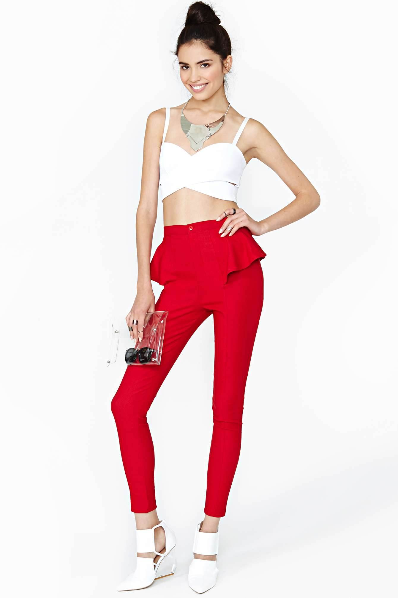 Nasty Gal Peplum Skinny Pant Red - Lyst