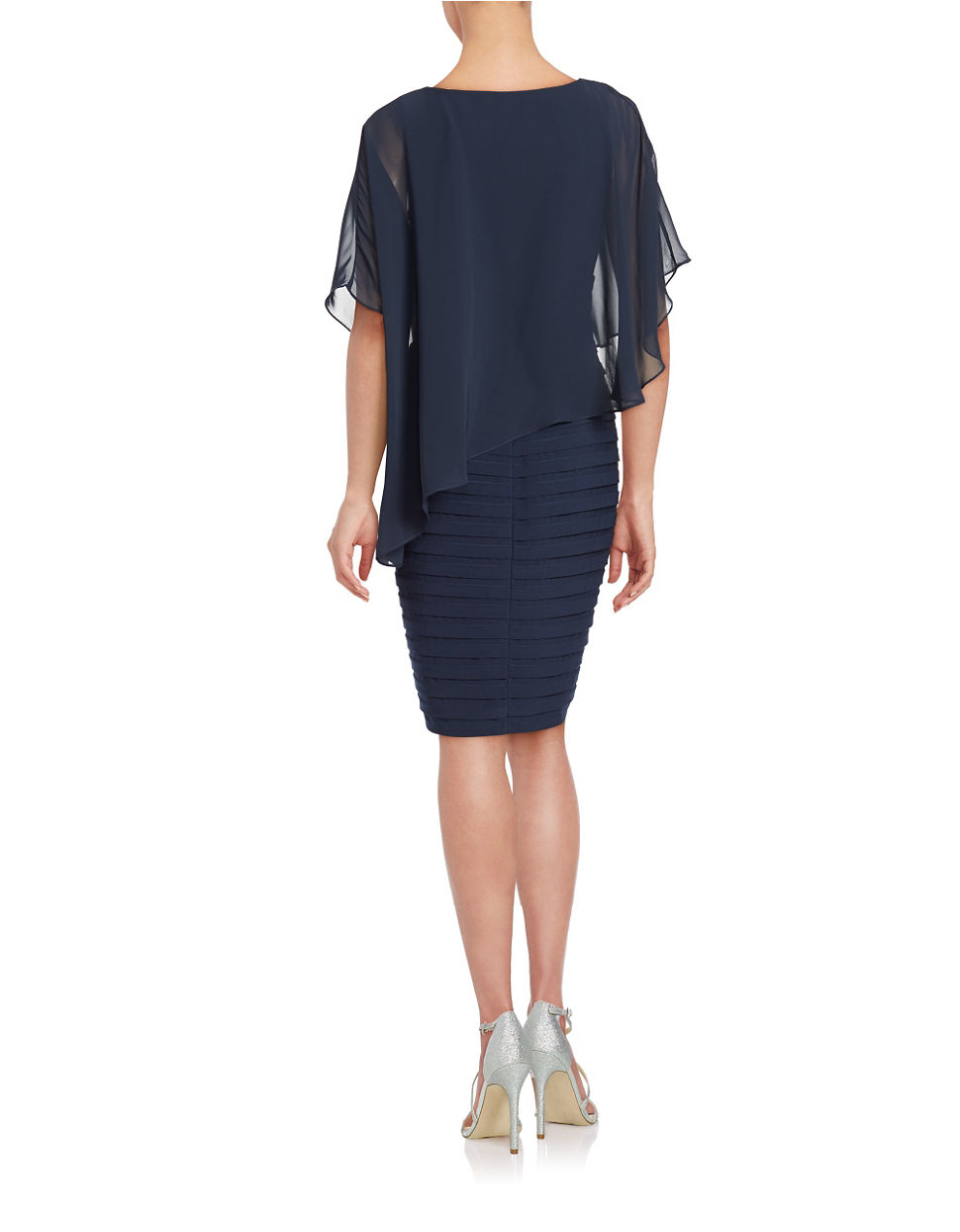 Sheath gown with asymmetrical overlay top list