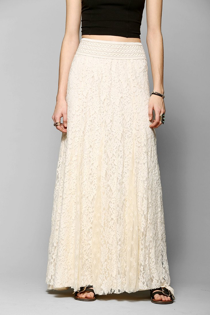 long cream lace skirt