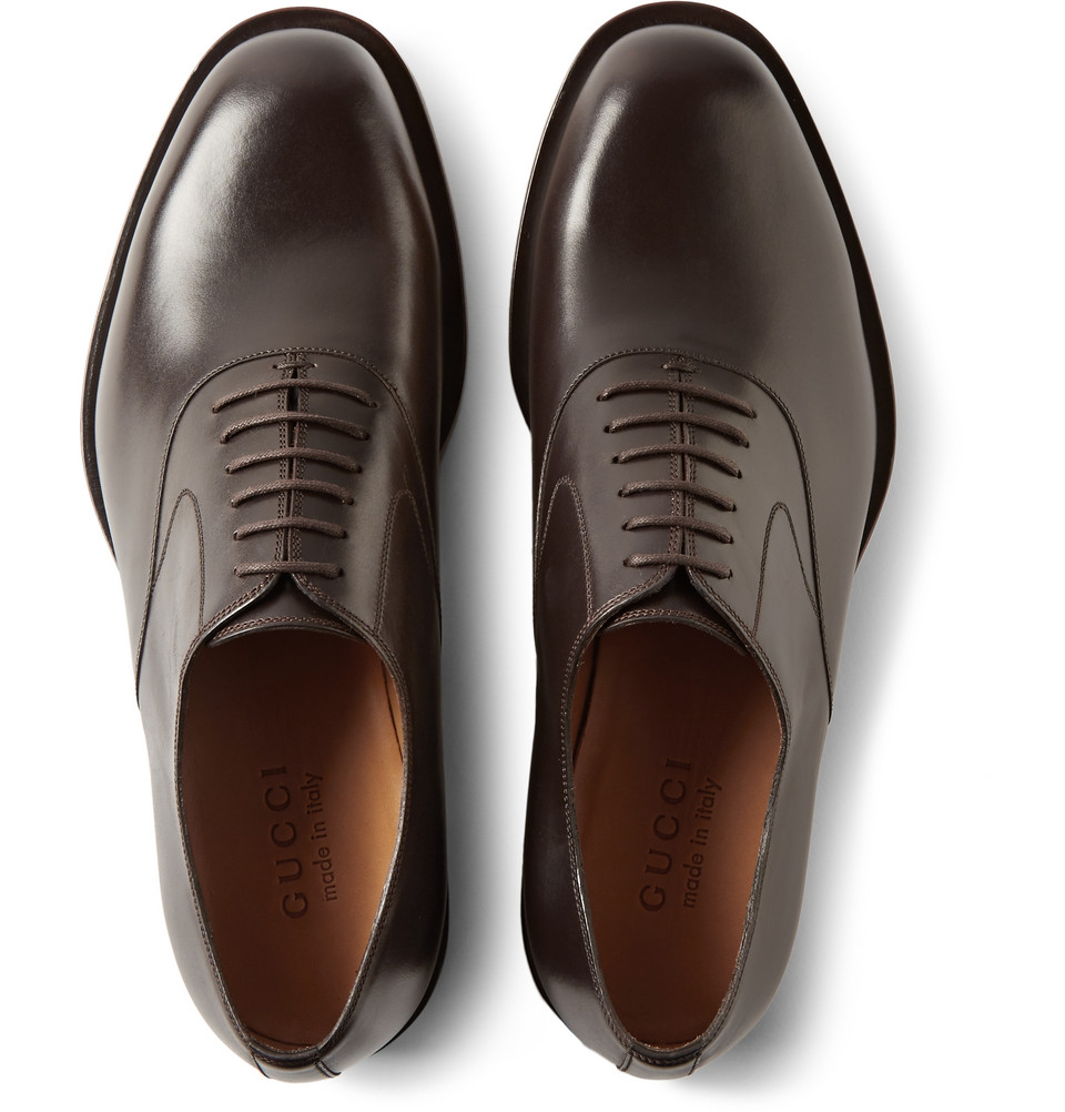 Gucci Dark Brown Leather Oxford Shoes in Brown for Men Lyst