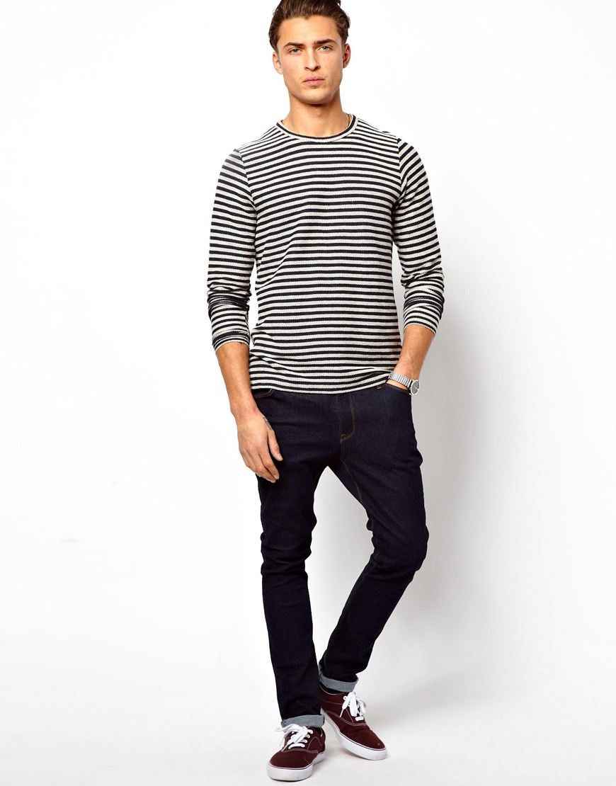 Pull&bear Long Sleeve Top With Stripes in White for Men (Black) | Lyst