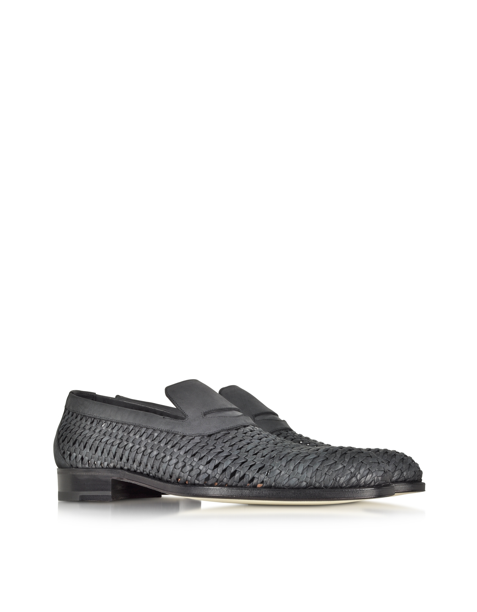 A.Testoni Black Woven Leather Slip-on Shoe for Men - Lyst