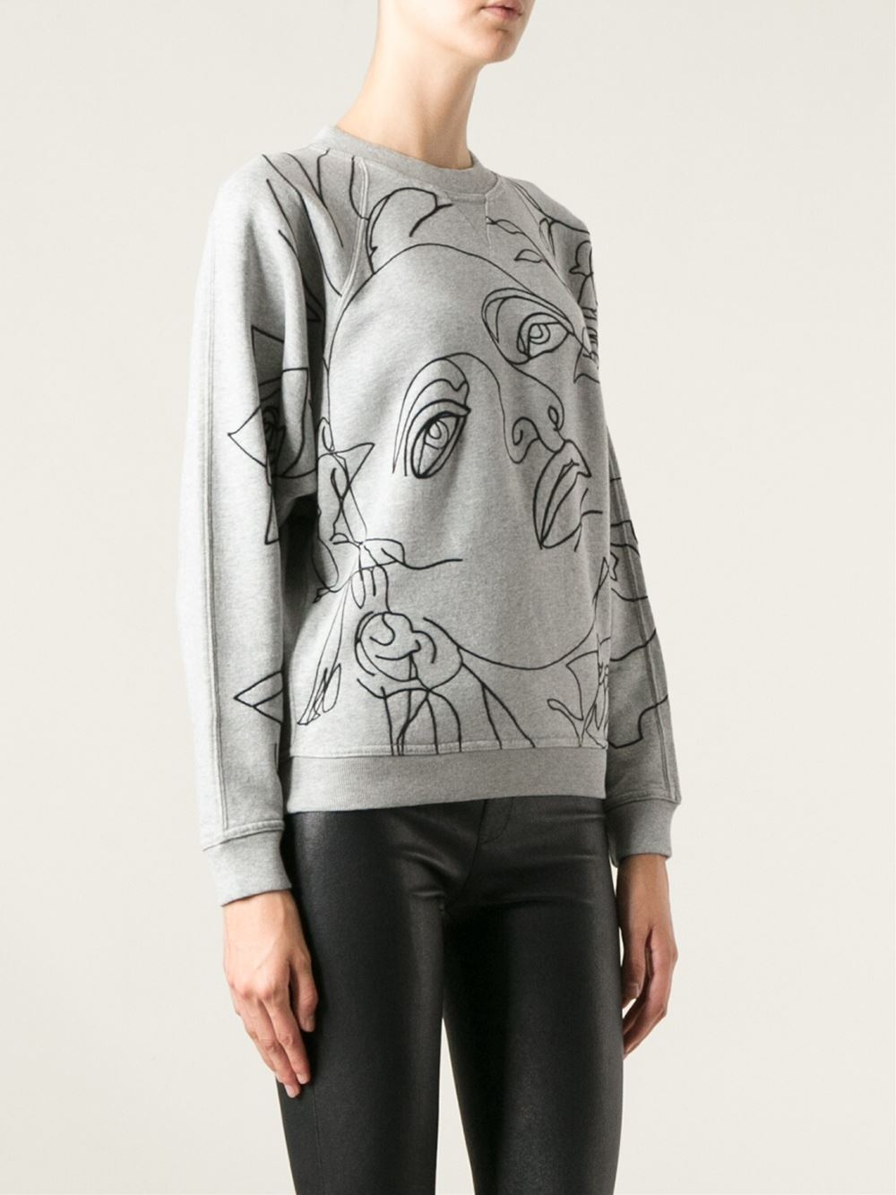 Jean Paul Gaultier Embroidered Face Sweatshirt in Gray - Lyst