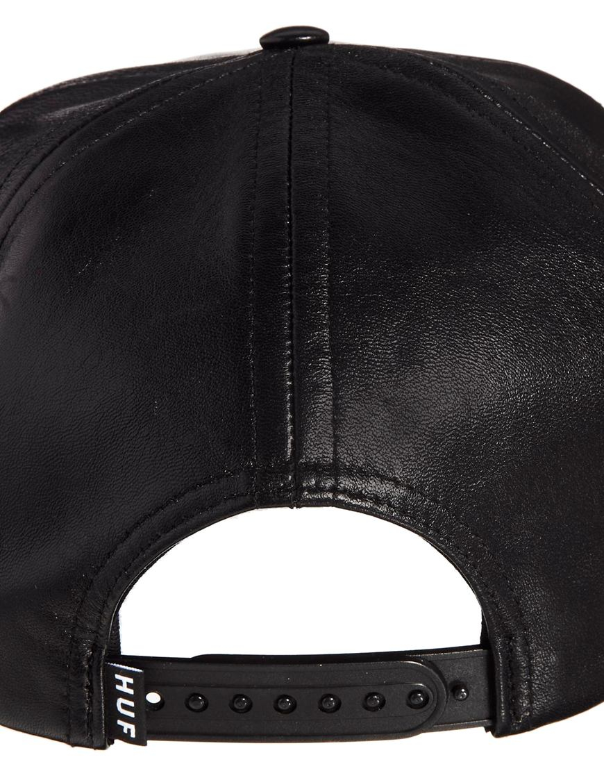 black leather strapback hat