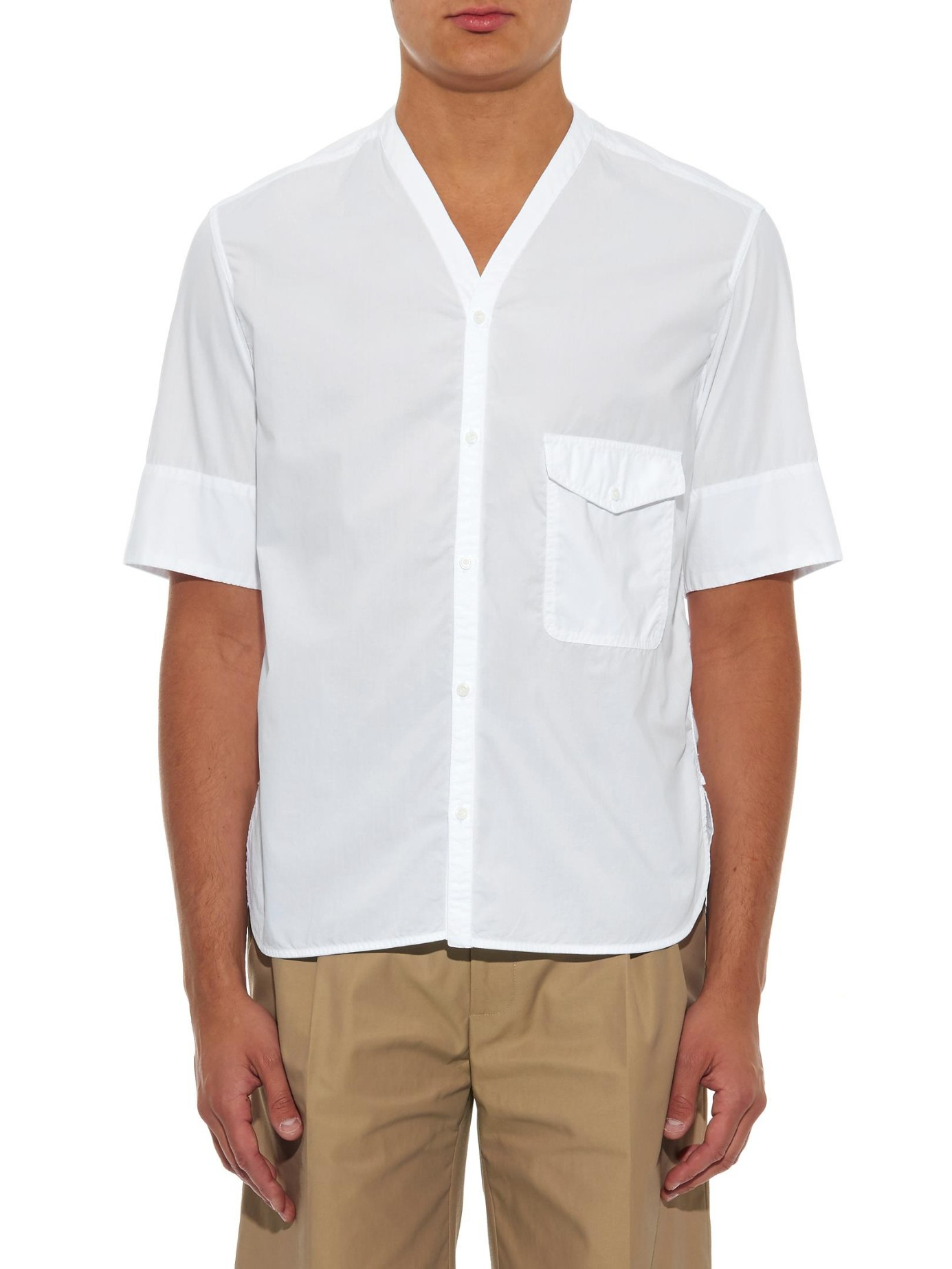 Lemaire V-Neck Cotton-Poplin Shirt in 
