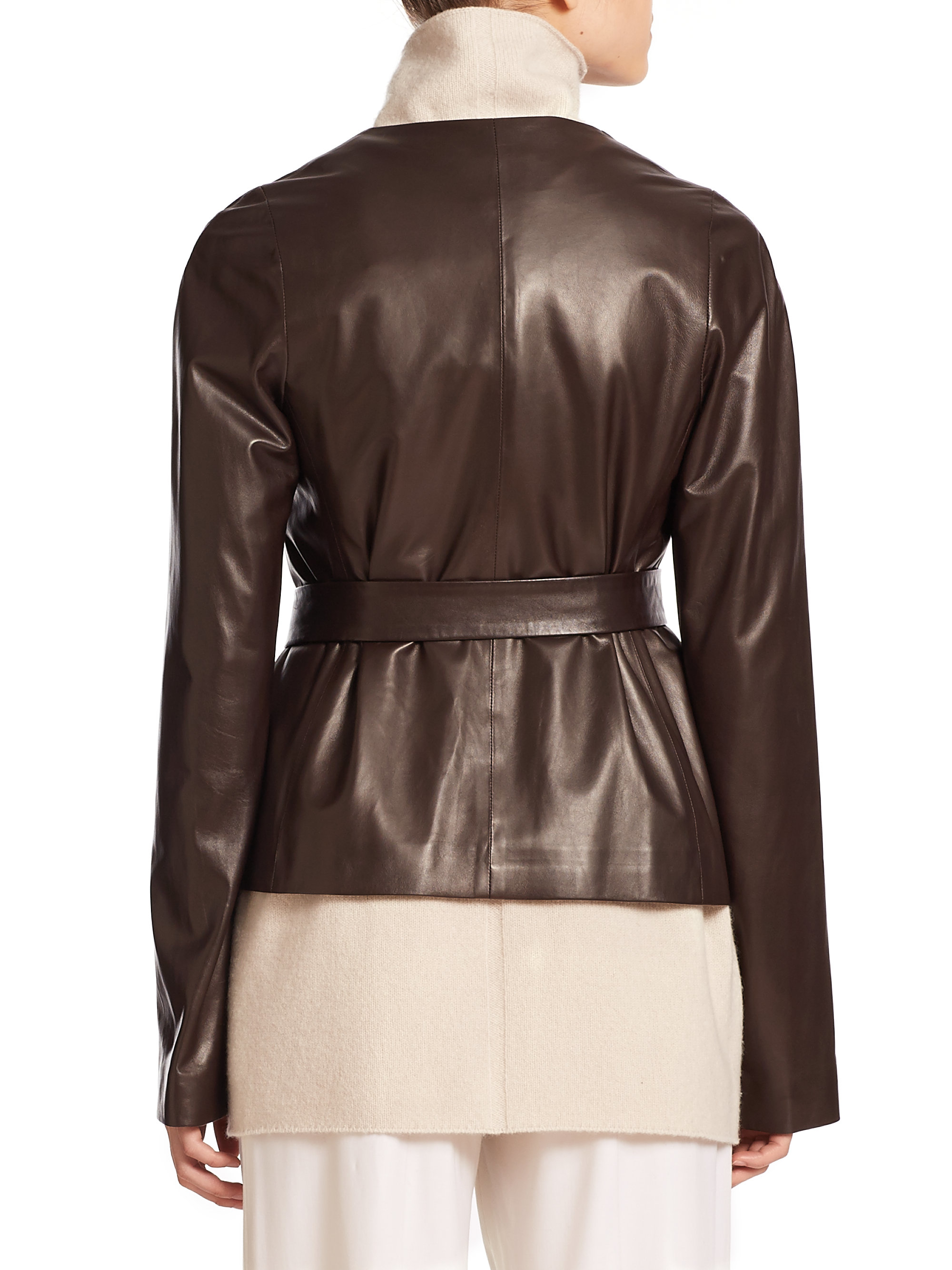 The Row Brown Replin Belted Leather Jacket