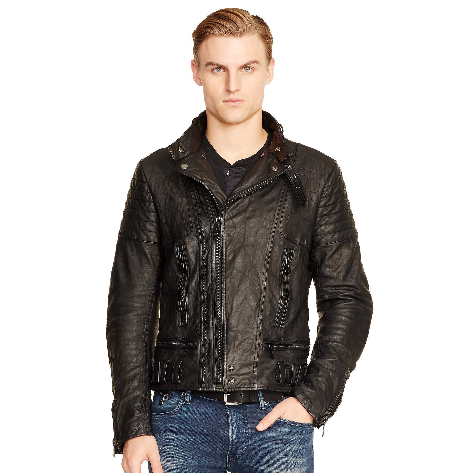 Ralph Lauren Black Label Venture Leather Biker Jacket For Men