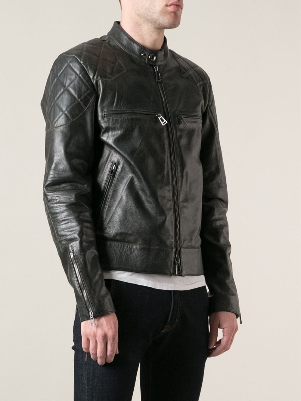 Belstaff Band Collar Biker Jacket in Black for Men Lyst