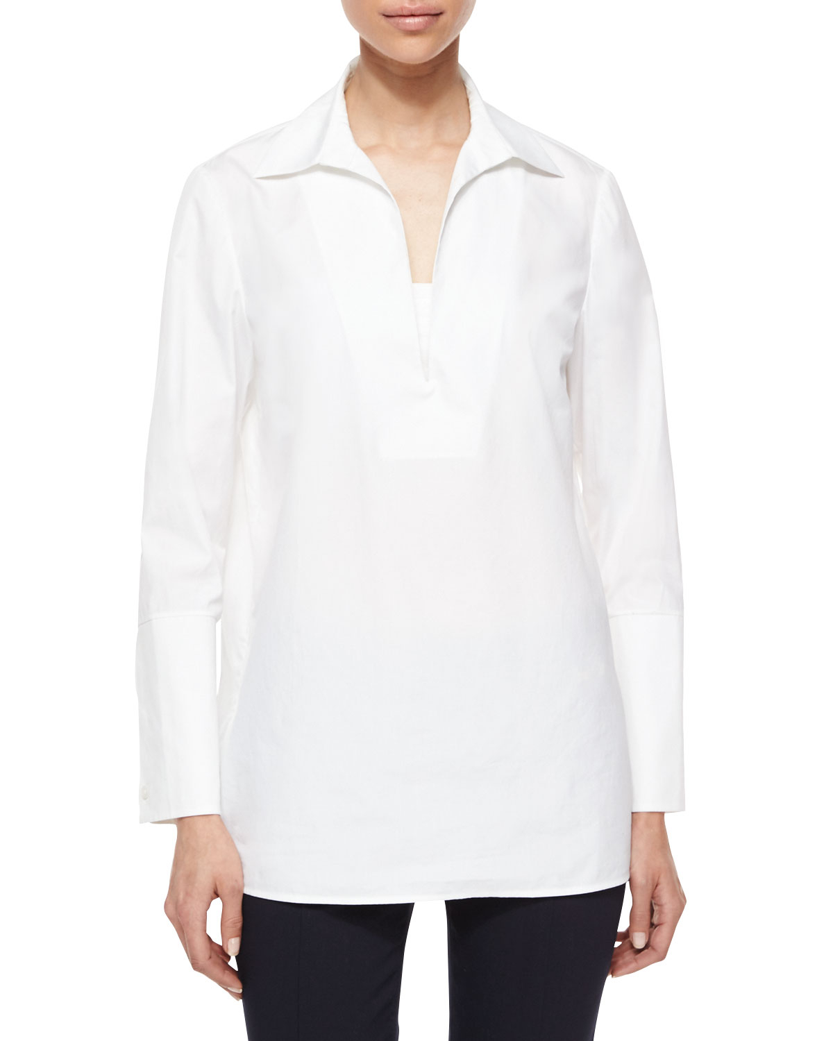 Lyst - Tory Burch Long-sleeve Cotton Tunic Blouse in White