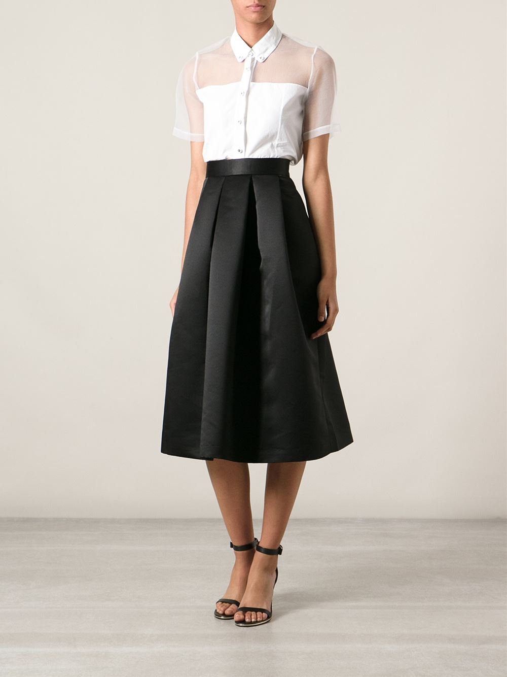 Crisp White Shirt  Black Box Pleat Midi  Pleated skirt outfit White pleated  skirt Dressy skirts