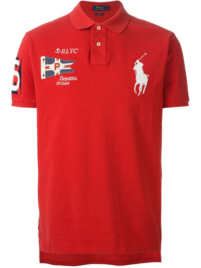 Polo ralph lauren Regatta-Patch Polo Shirt in Red for Men | Lyst