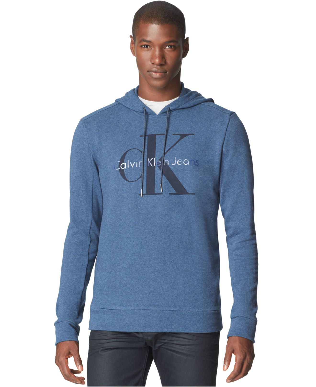 Calvin Klein Logo Hoodie in Midnight Indigo Heather (Blue) for Men - Lyst