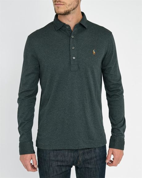 Polo Ralph Lauren Grey Long-sleeve Cotton-jersey Polo Shirt in Gray for