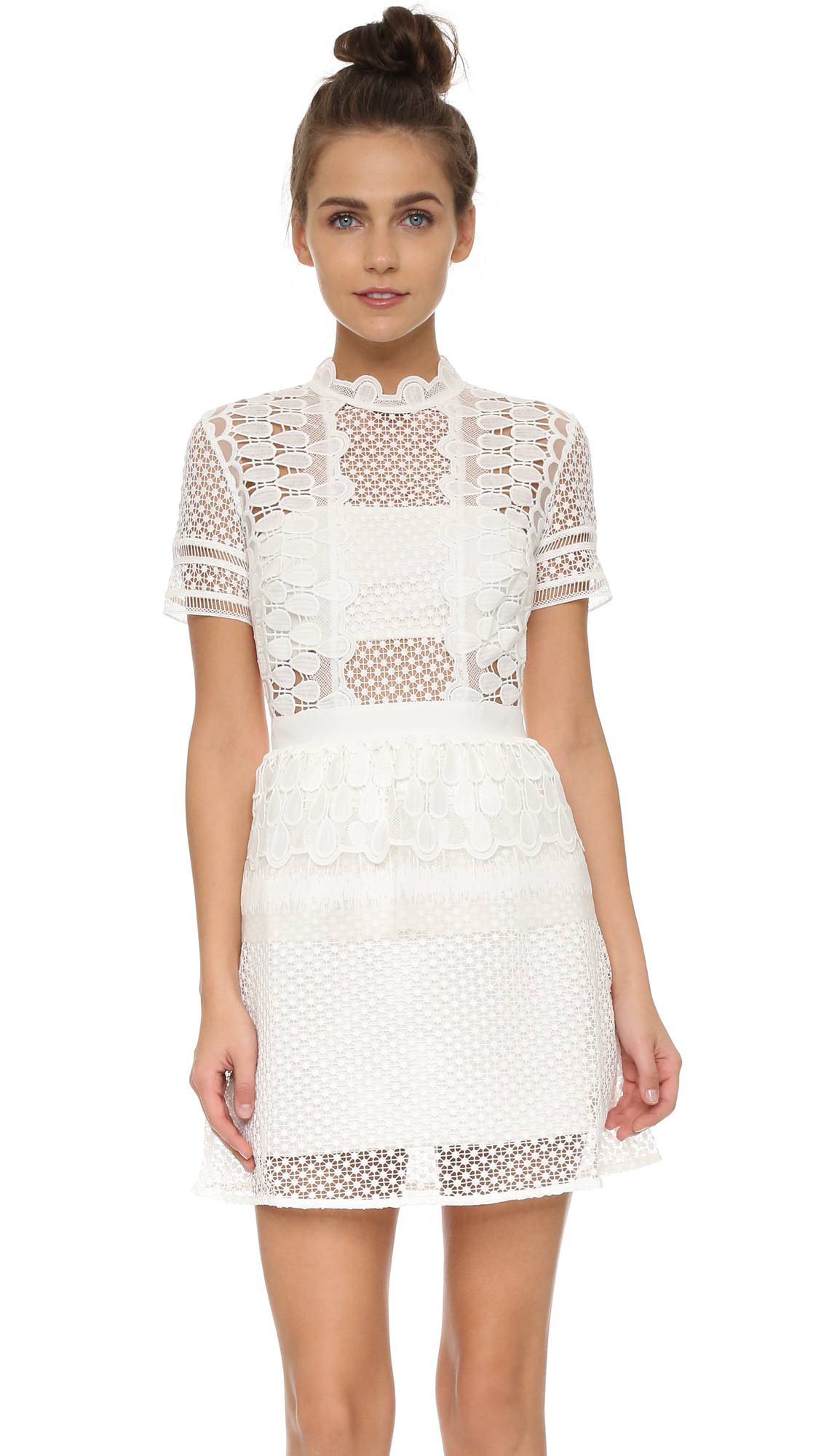 Lyst  SelfPortrait Guipure Lace Peplum Mini Dress in White