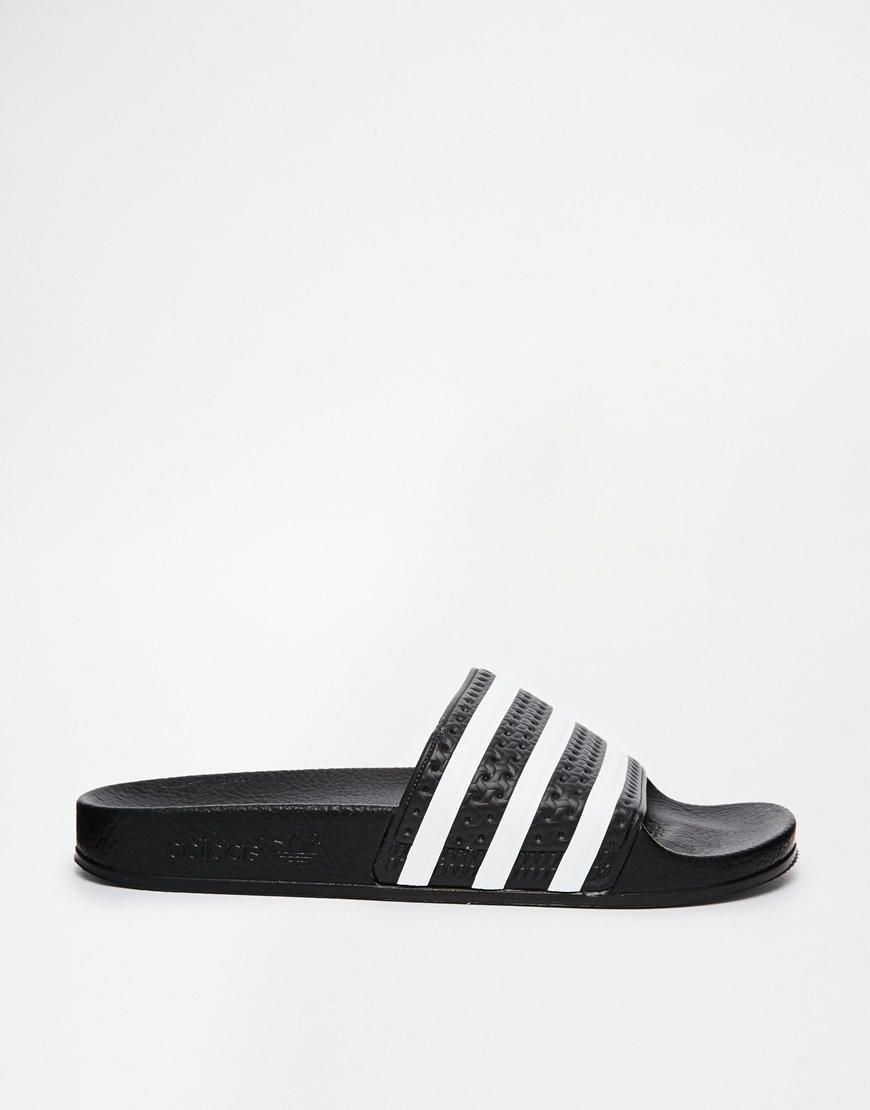 cocodrilo sobrino Polinizador adidas Originals Originals Adilette Black & White Stripe Slider Sandals |  Lyst