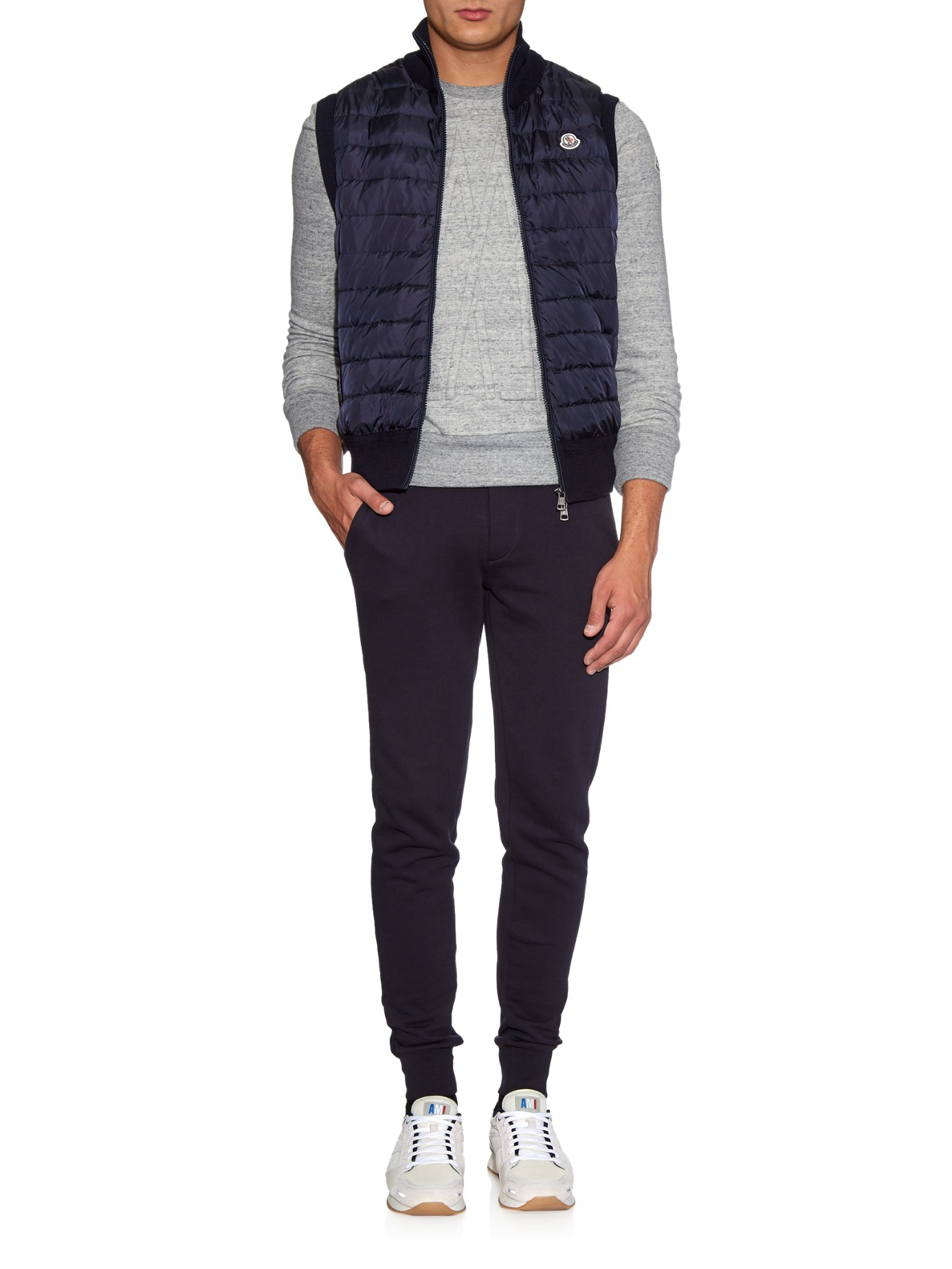 Moncler Maglione Down-front Knit Gilet in Blue for Men | Lyst UK