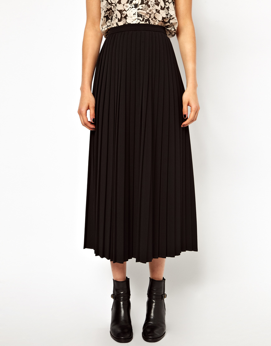 ASOS Pleated Midi Skirt in Black - Lyst