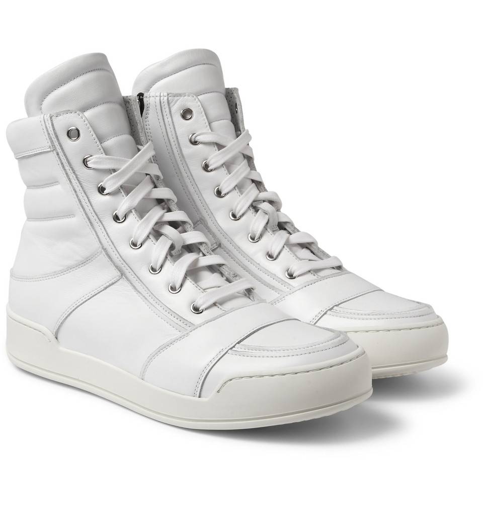 Balmain Leather Hightop Sneakers in White for Men - Lyst