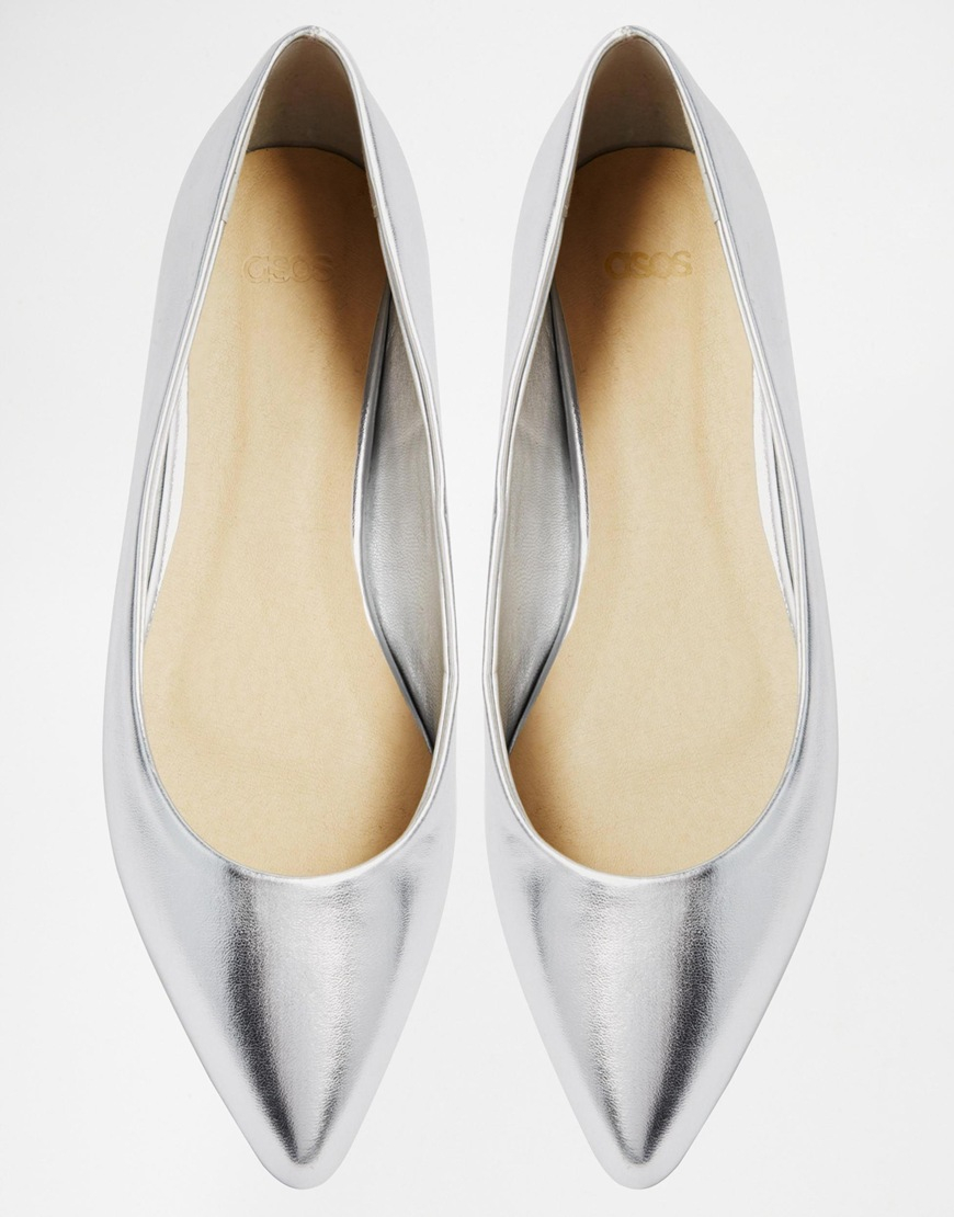 ASOS Life Story Pointed Ballet Flats in Metallic | Lyst