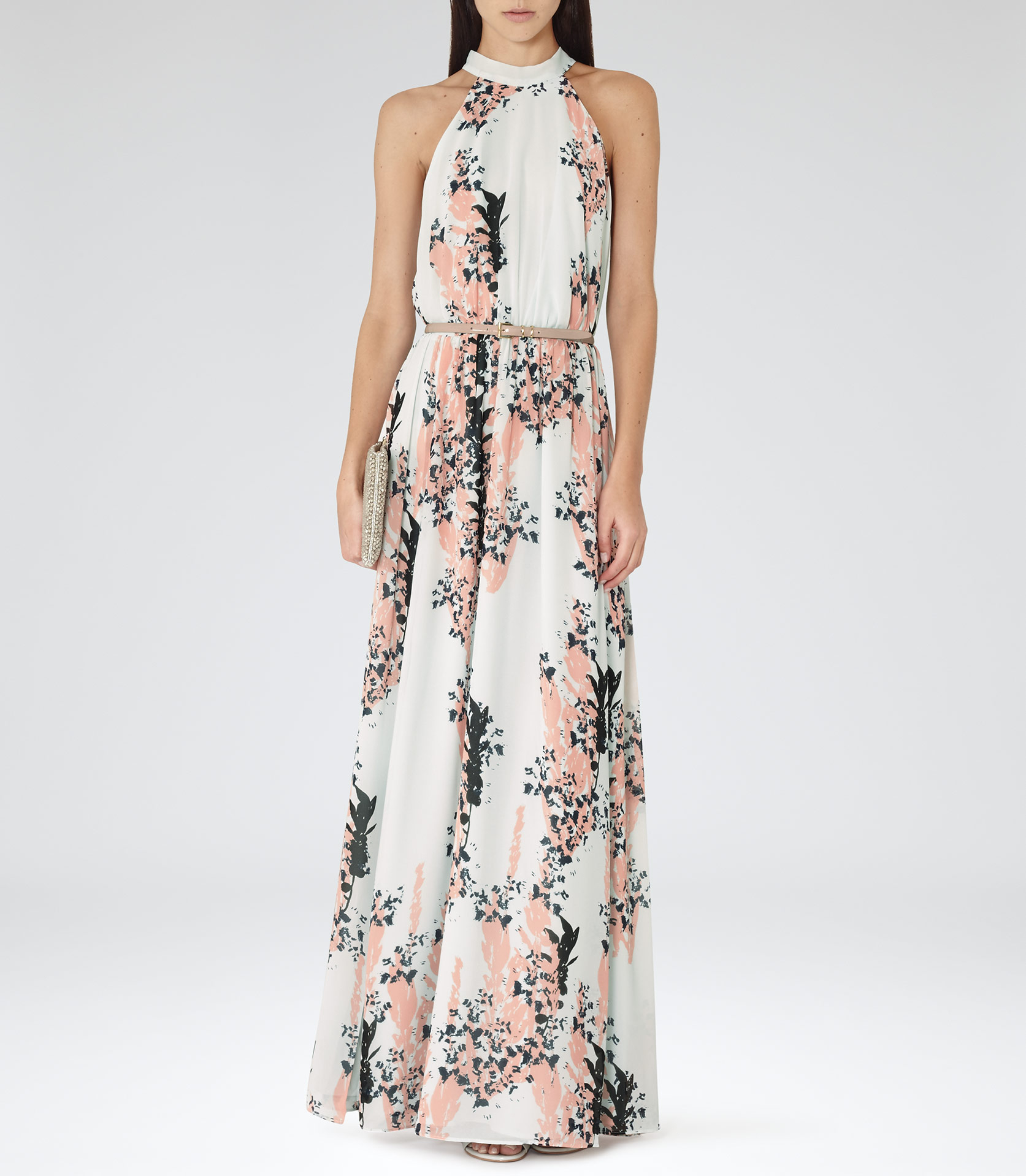 coral floral maxi dress