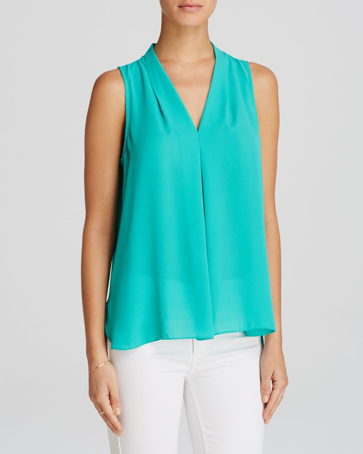 Vince camuto Inverted Pleat Blouse in Green | Lyst