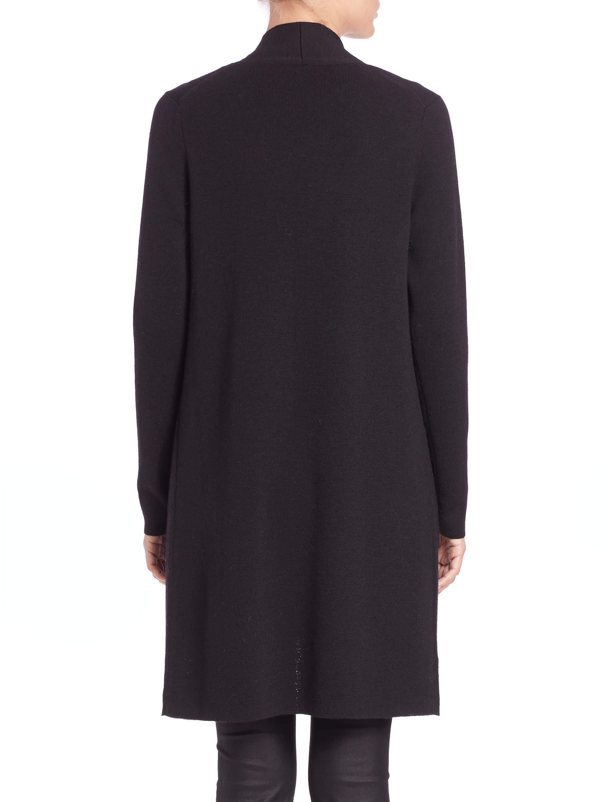 Eileen Fisher Icon Long Wool Cardigan in Black - Lyst