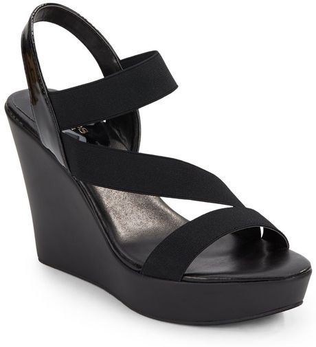 ... By Charles David Patty Faux Leather  Elastic Wedge Sandals in Black