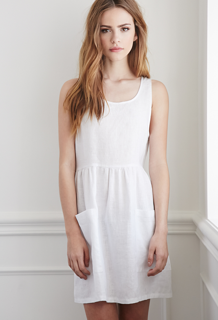 white linen babydoll dress
