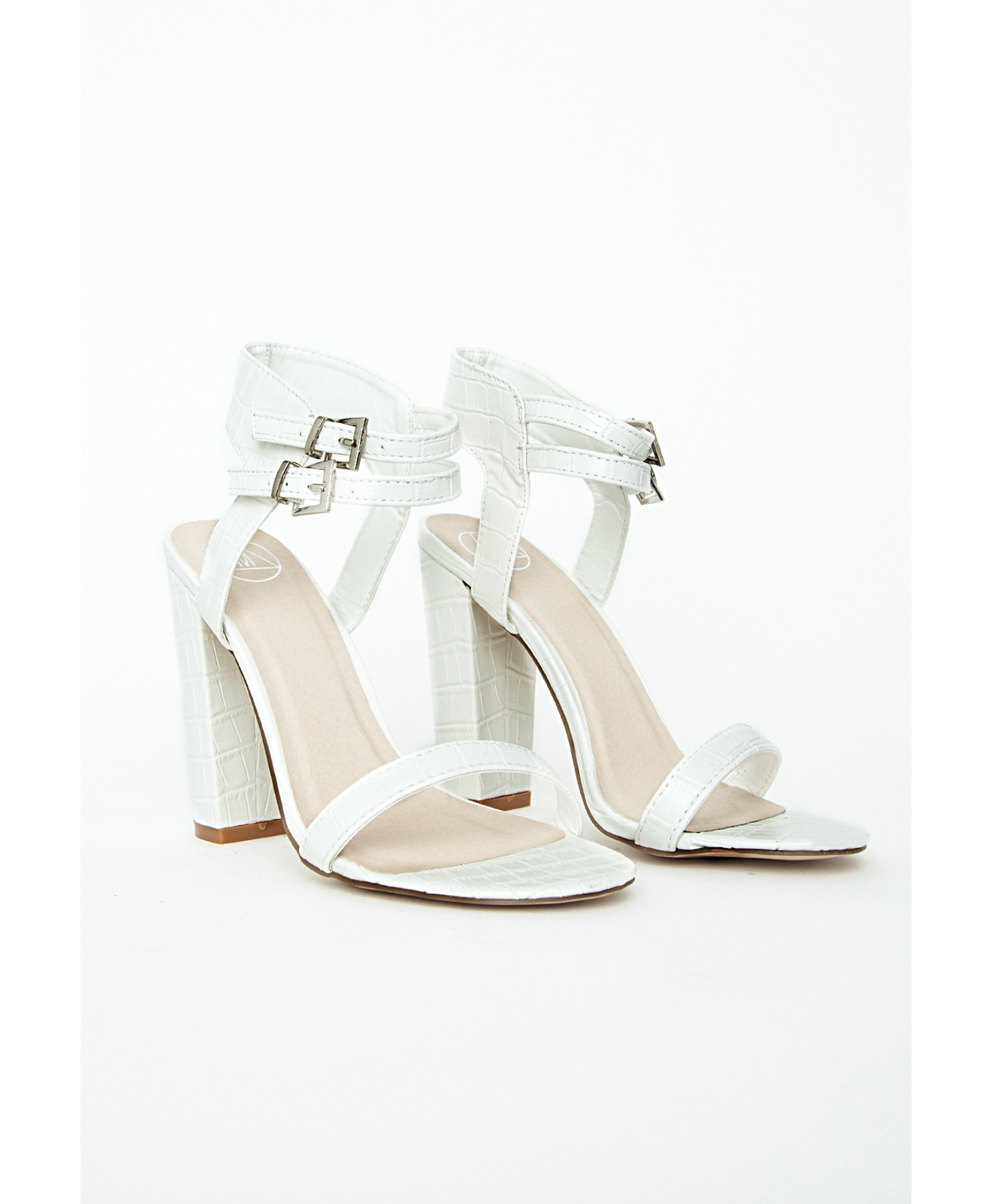 Missguided Double Buckle Heeled Sandals  White  Croc  in 